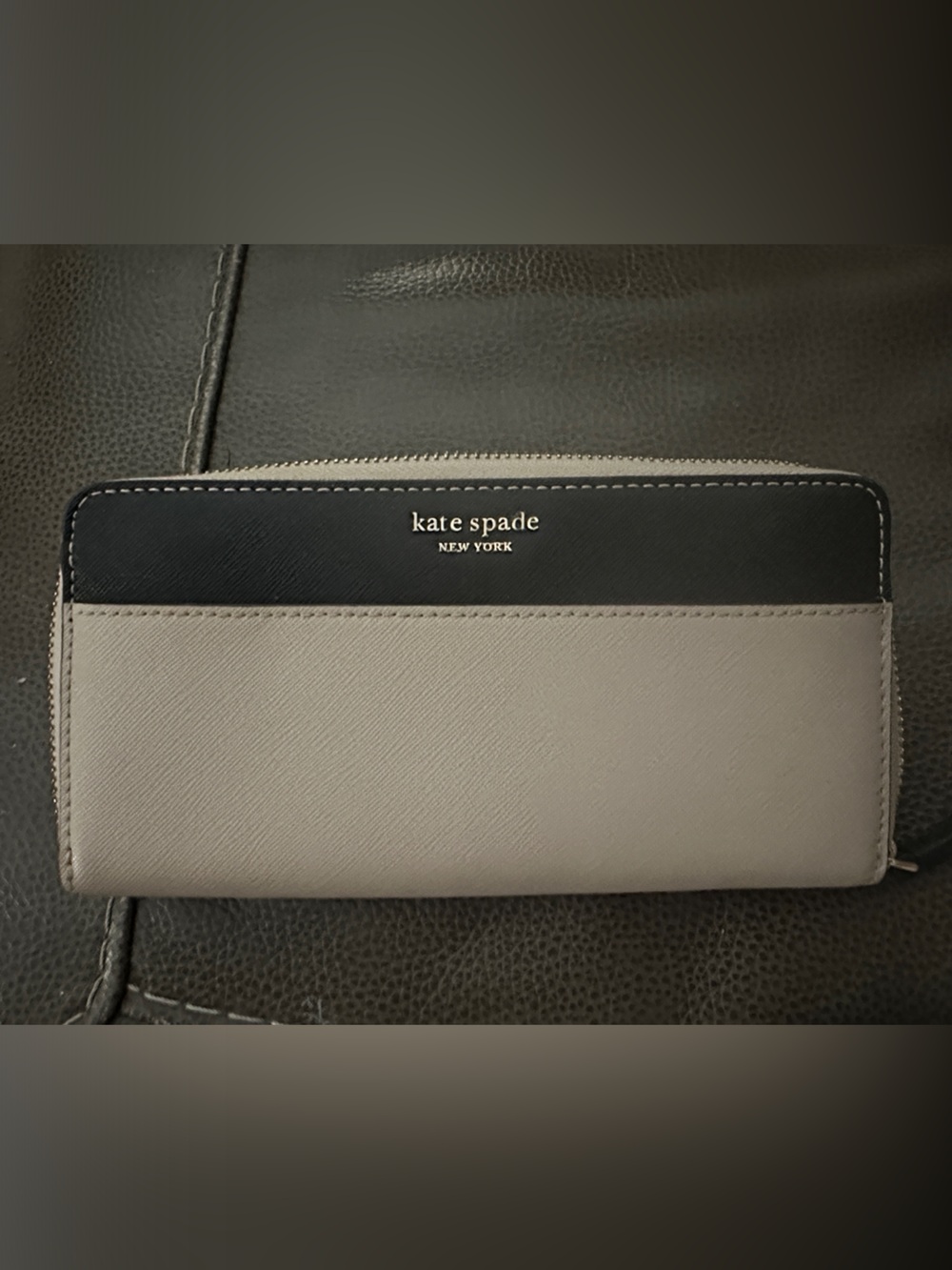 kate spade two-tone taupe and black zip-around wallet